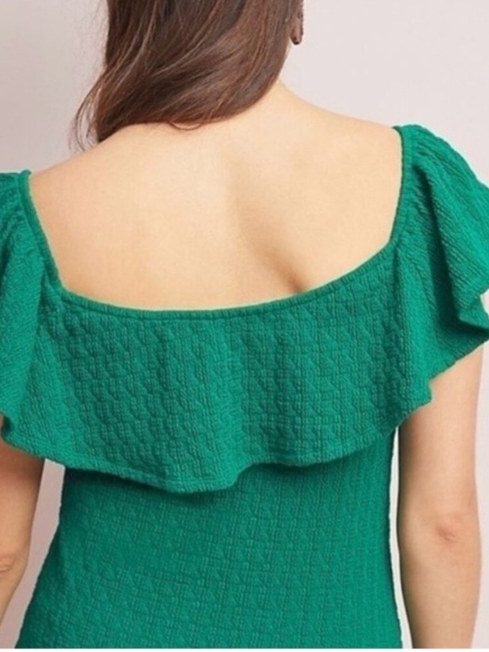 Anthropologie Emerald Green Ruffle Textured One-Shoulder Camisole - Picture 4 of 8